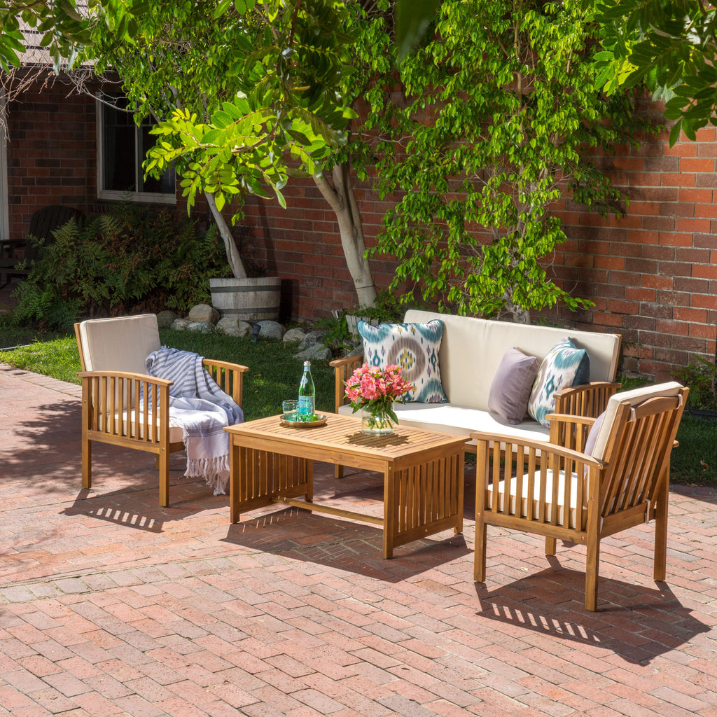 4-Piece Outdoor Pool Set – Table, 2 Chairs & Loveseat | Acacia Wood