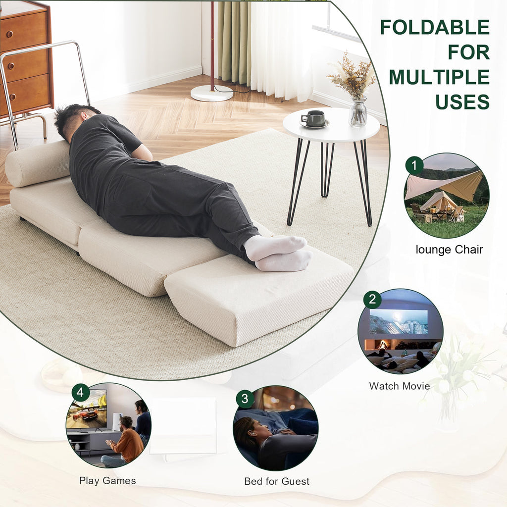 Foldable Sofa Bed Chair – Cream White