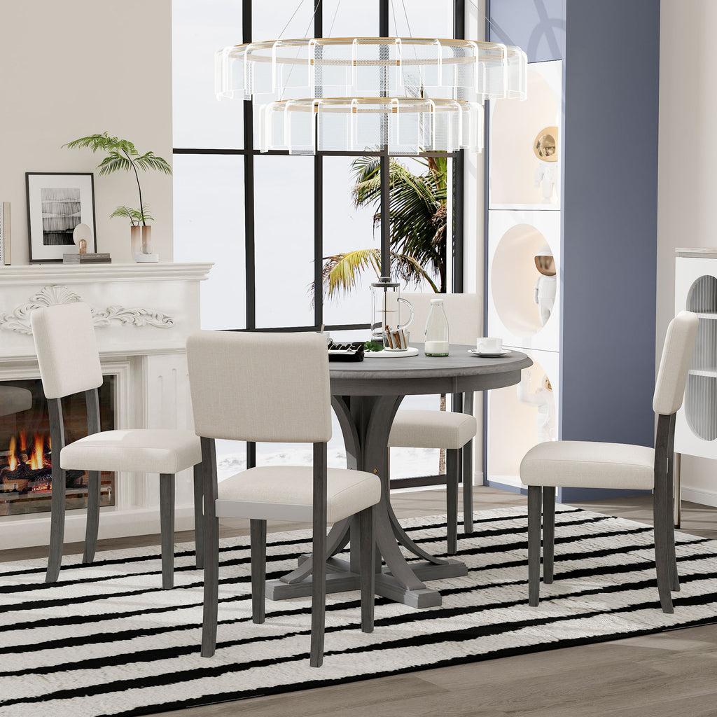 5-Piece Retro Round Dining Table Set – Dark Gray