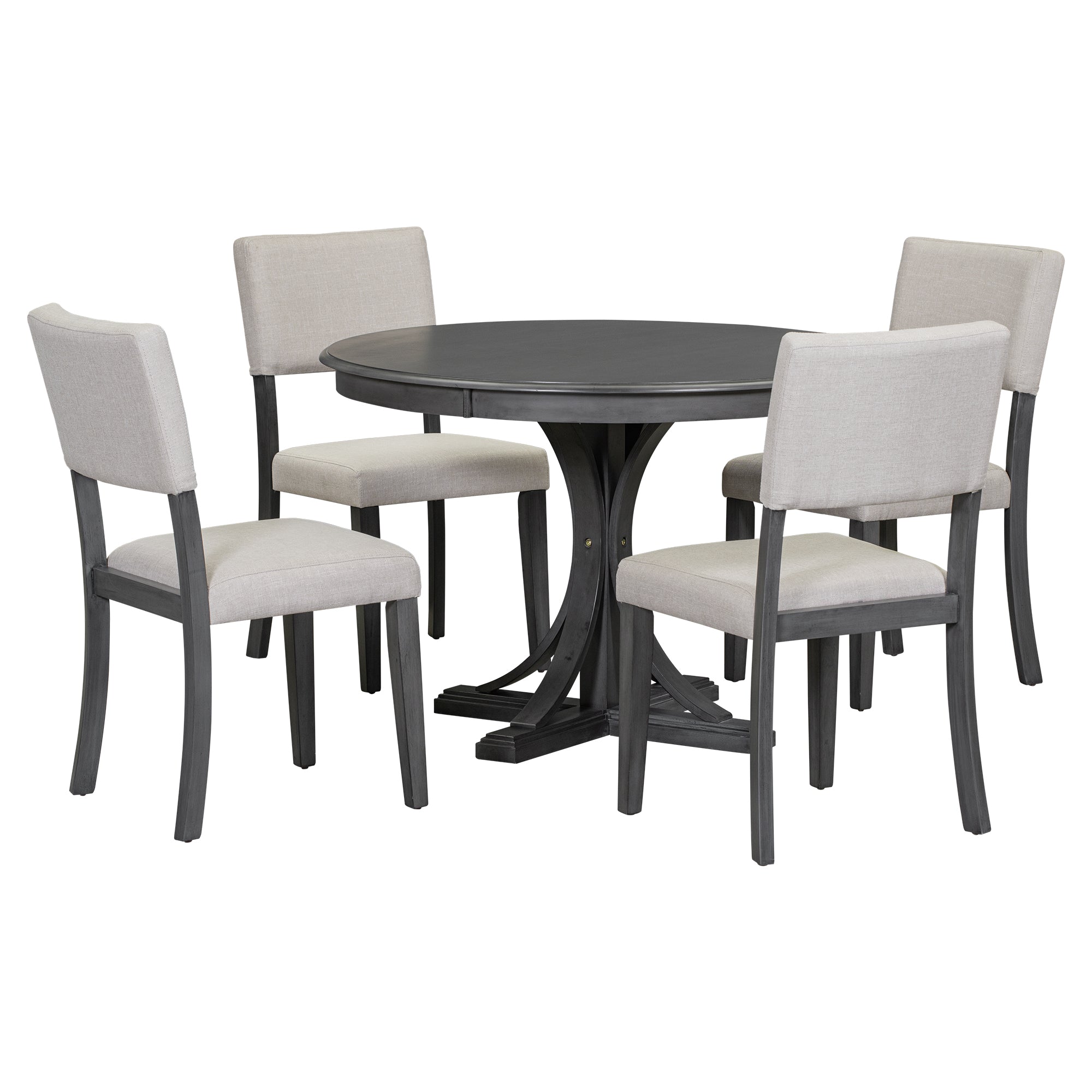 5-Piece Retro Round Dining Table Set – Dark Gray
