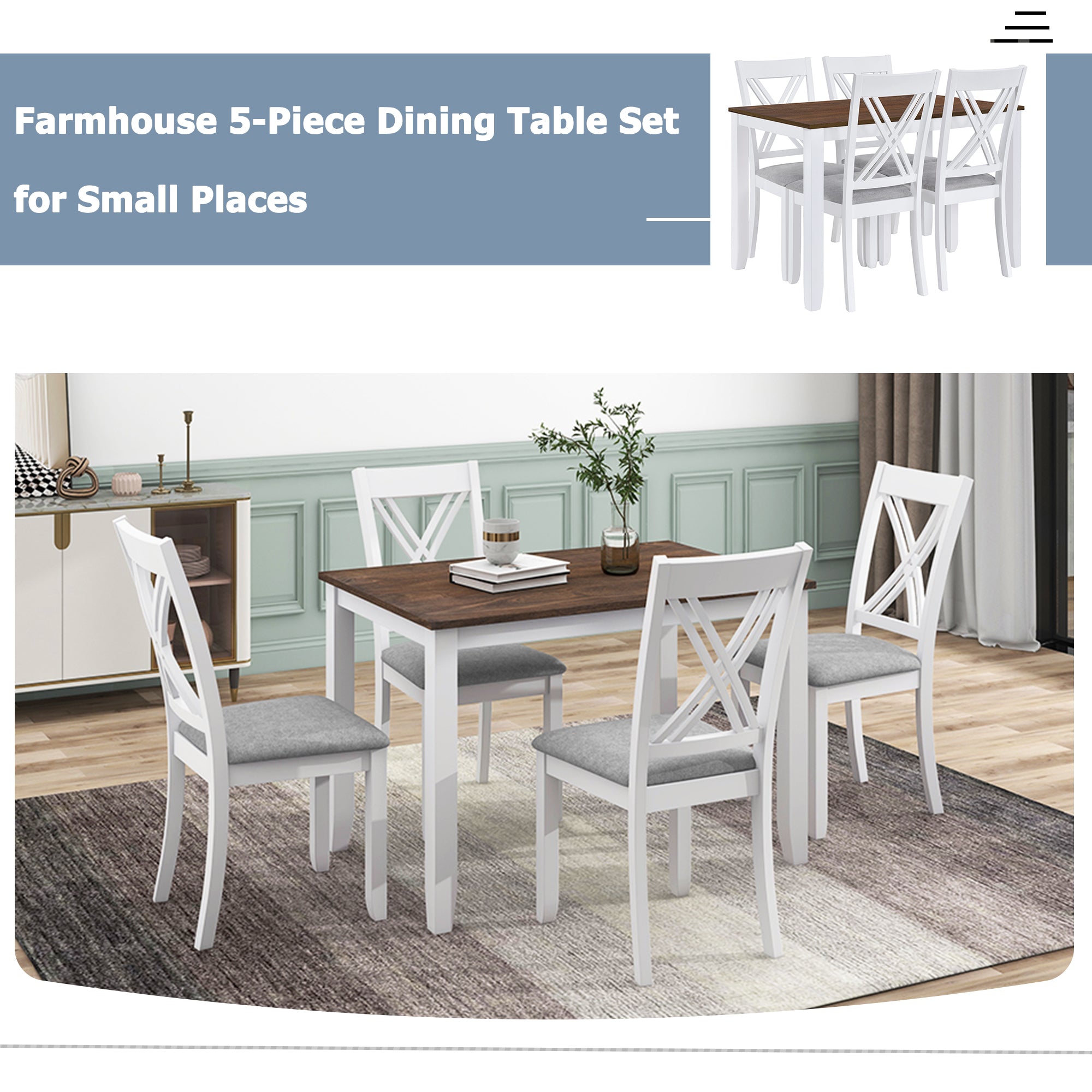 5-Piece Minimalist Dining Table Set – White