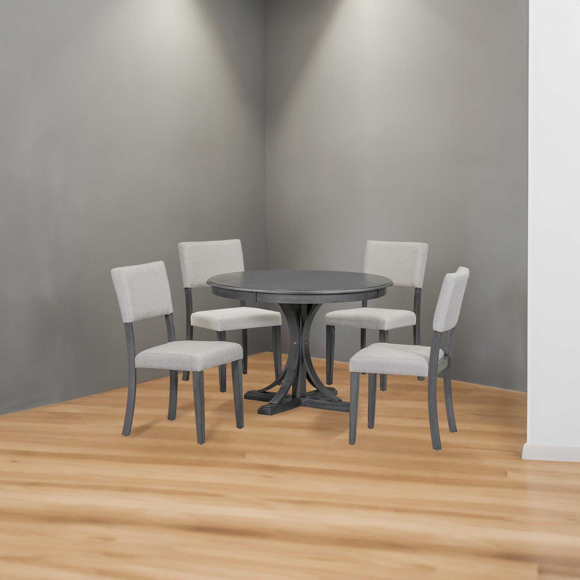 5-Piece Retro Round Dining Table Set – Dark Gray