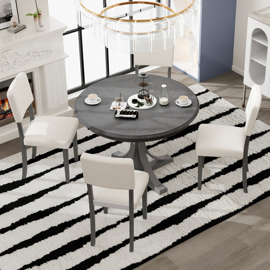 5-Piece Retro Round Dining Table Set – Dark Gray