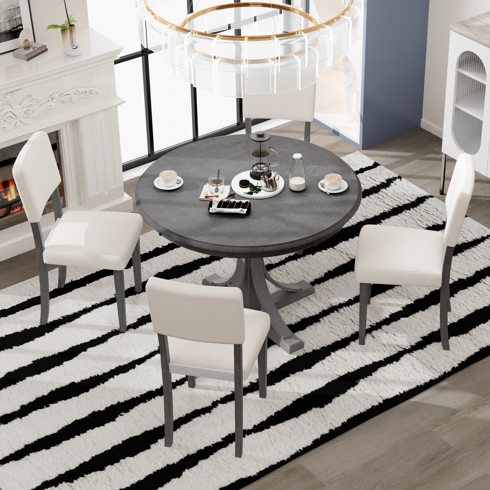 5-Piece Retro Round Dining Table Set – Dark Gray
