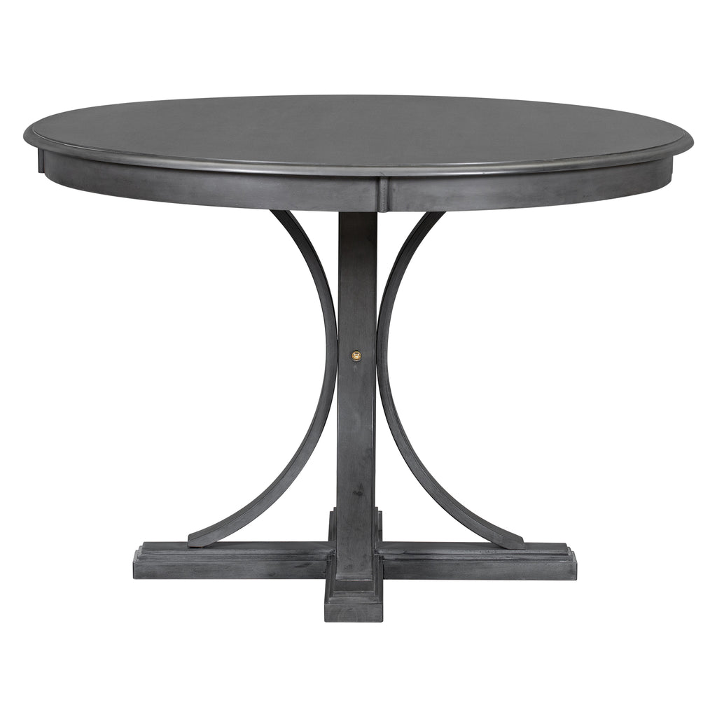 5-Piece Retro Round Dining Table Set – Dark Gray
