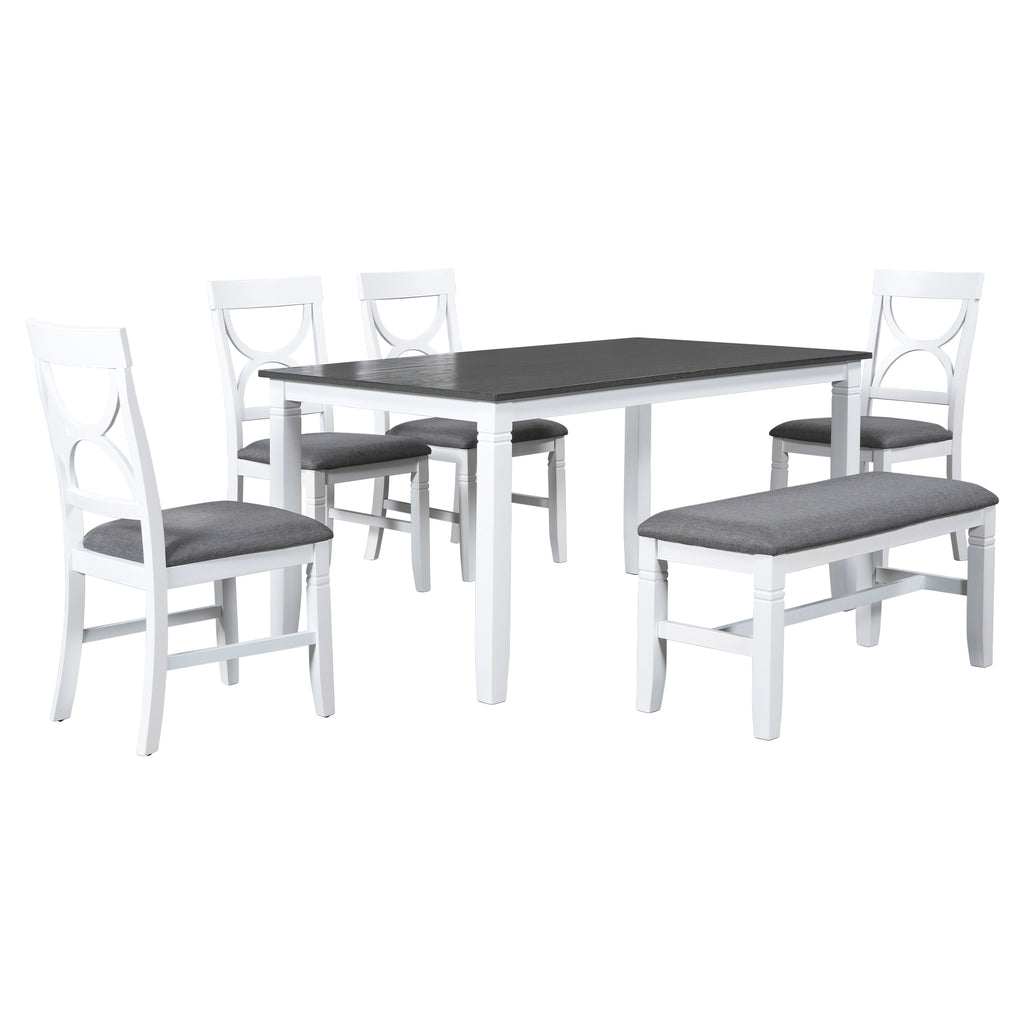6-Piece Farmhouse Dining Table Set – Gray & White