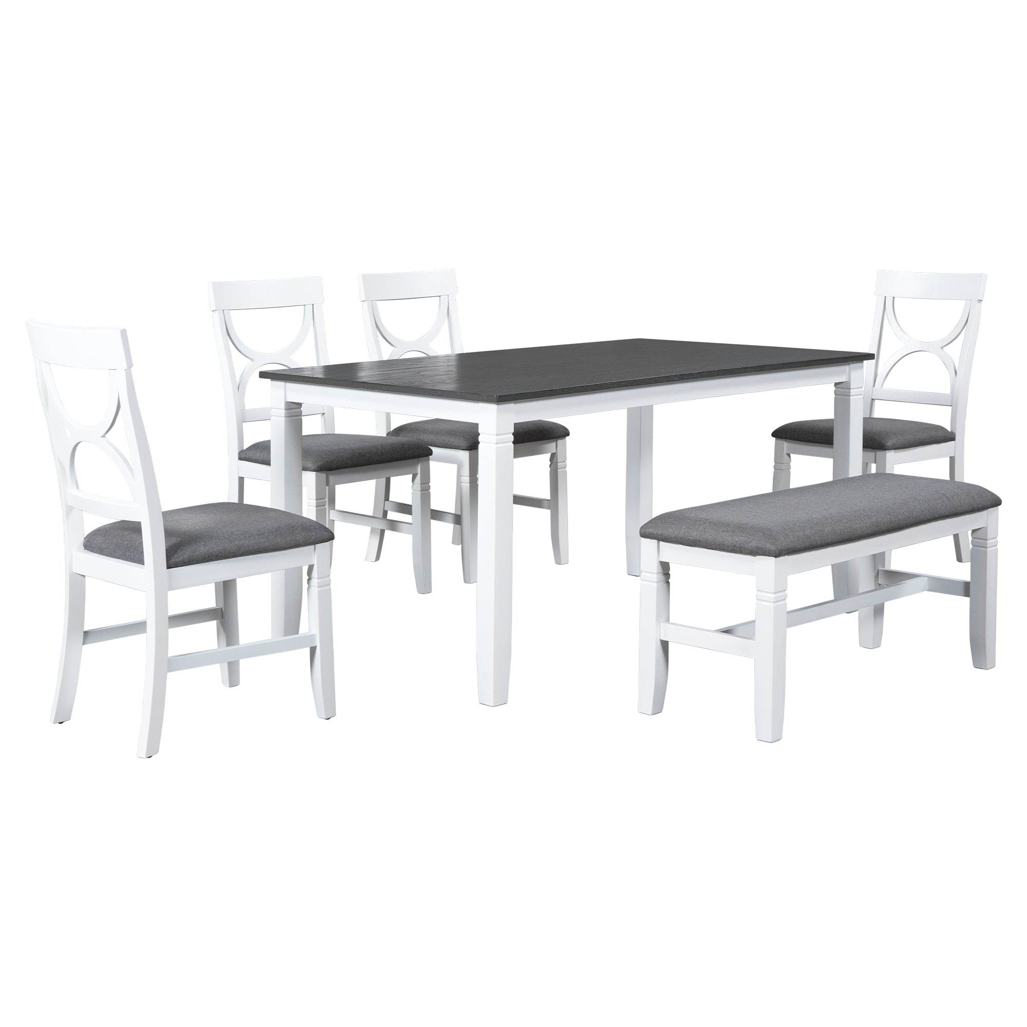 6-Piece Farmhouse Dining Table Set – Gray & White