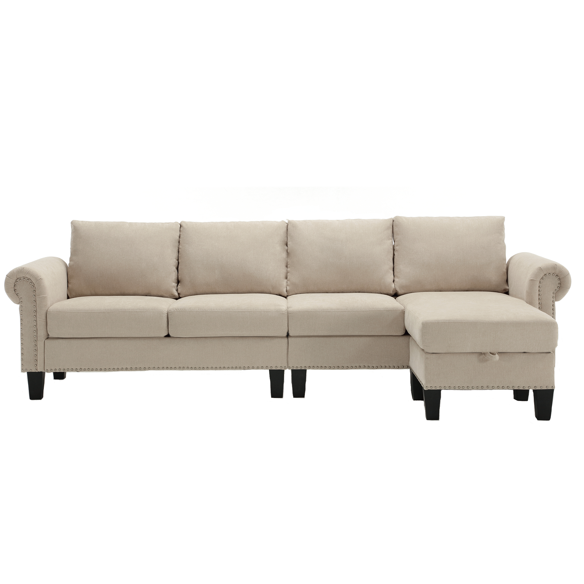 4-Seater L-Shaped Sectional Sofa with Storage – Beige