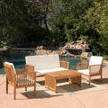 4-Piece Outdoor Pool Set – Table, 2 Chairs & Loveseat | Acacia Wood