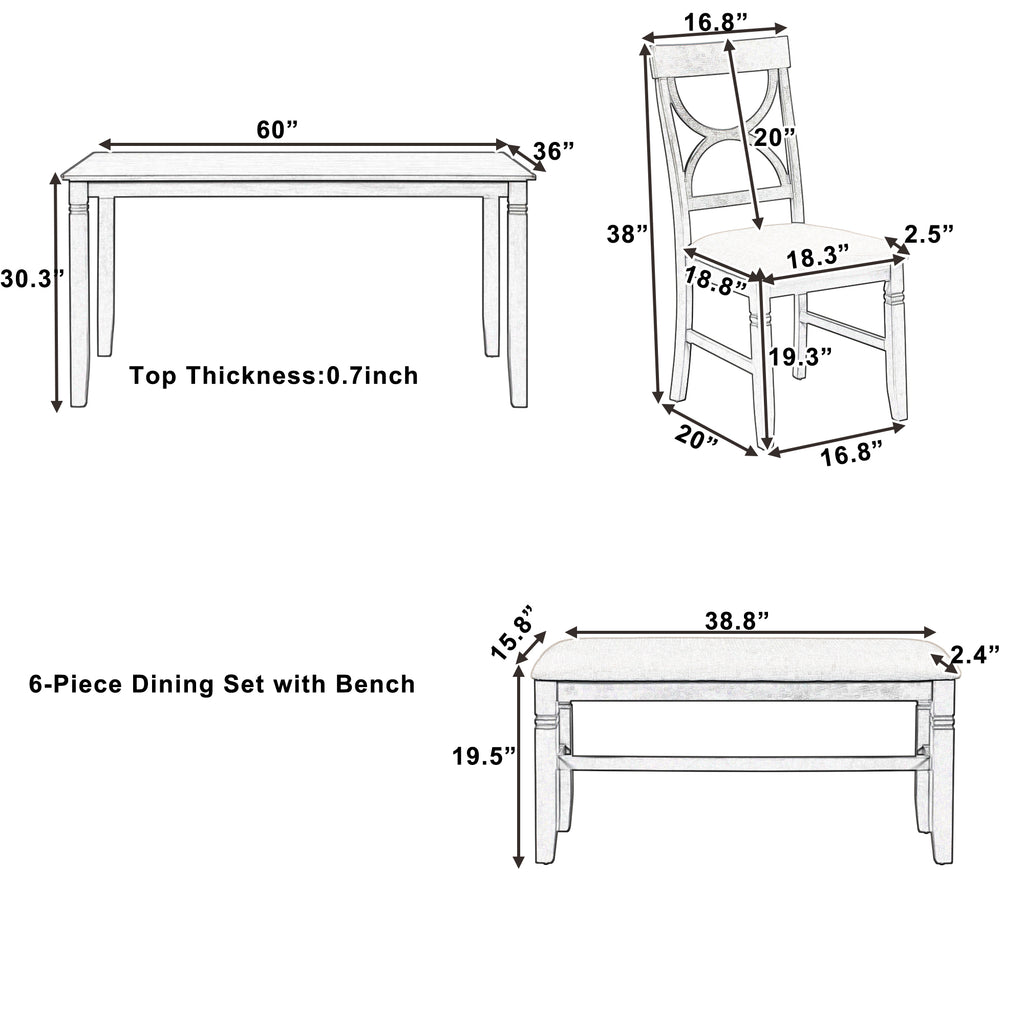 6-Piece Farmhouse Dining Table Set – Gray & White