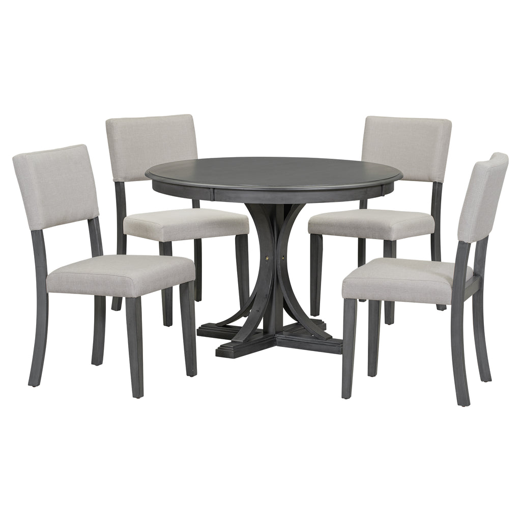 5-Piece Retro Round Dining Table Set – Dark Gray