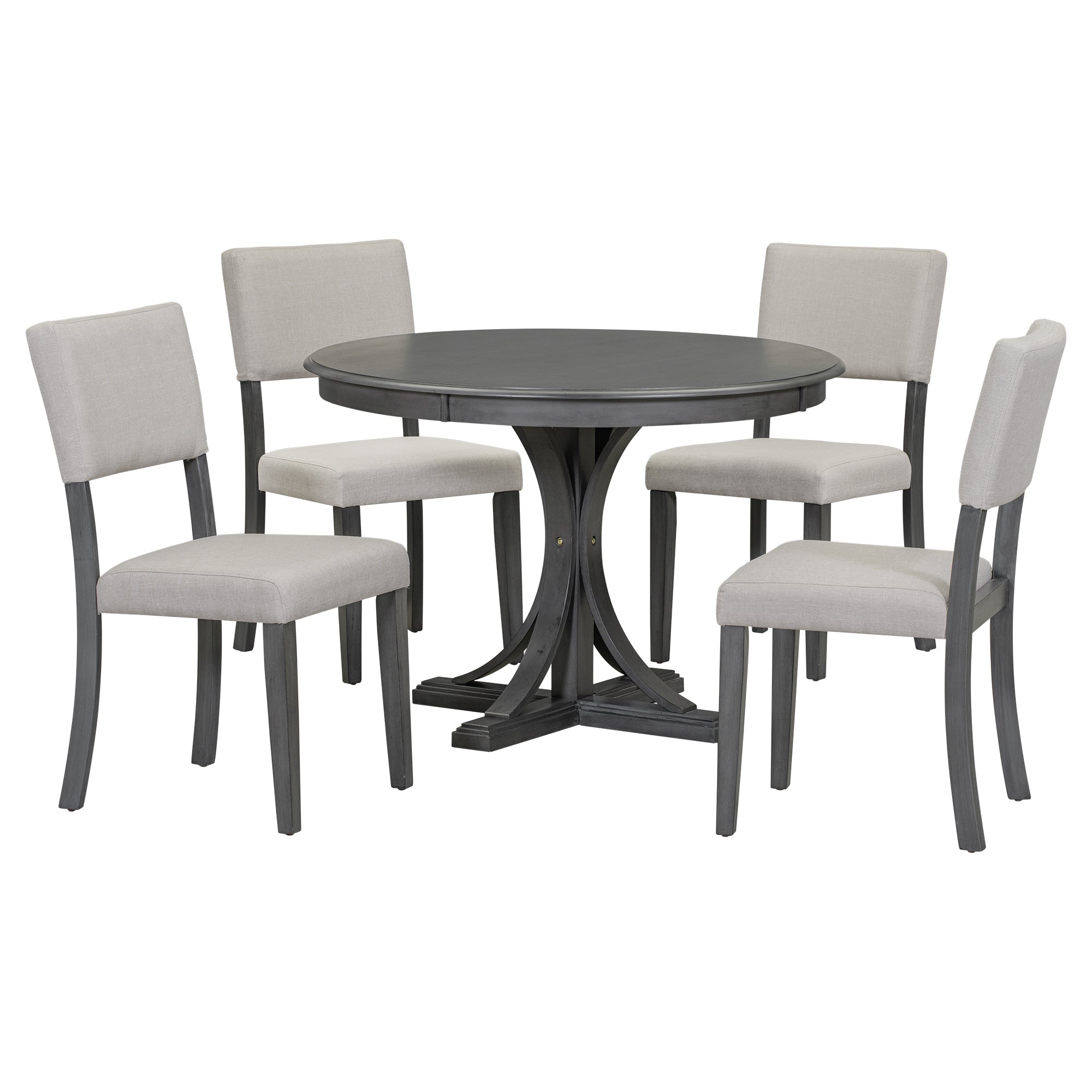 5-Piece Retro Round Dining Table Set – Dark Gray