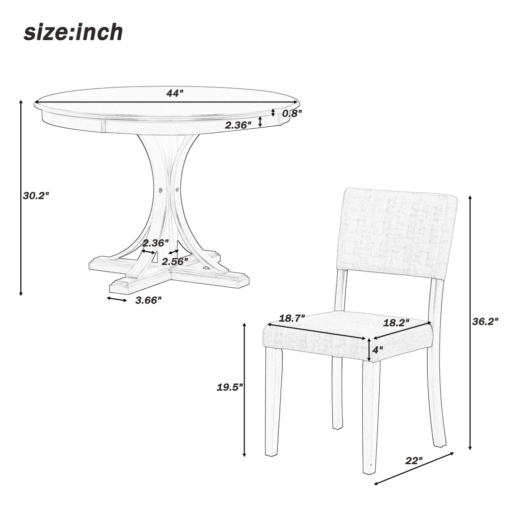 5-Piece Retro Round Dining Table Set – Dark Gray