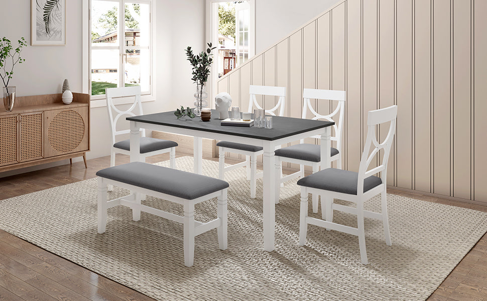 6-Piece Farmhouse Dining Table Set – Gray & White