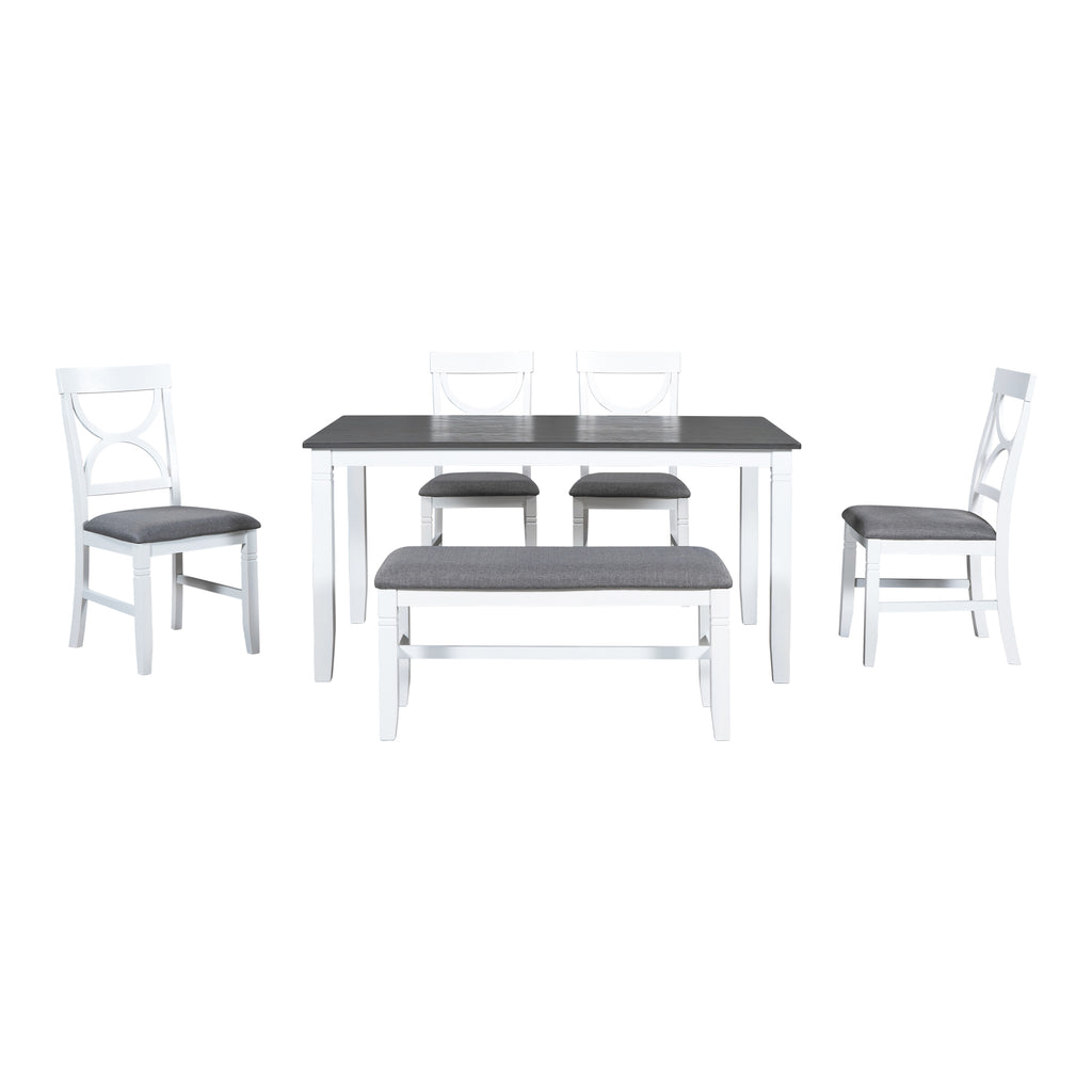 6-Piece Farmhouse Dining Table Set – Gray & White