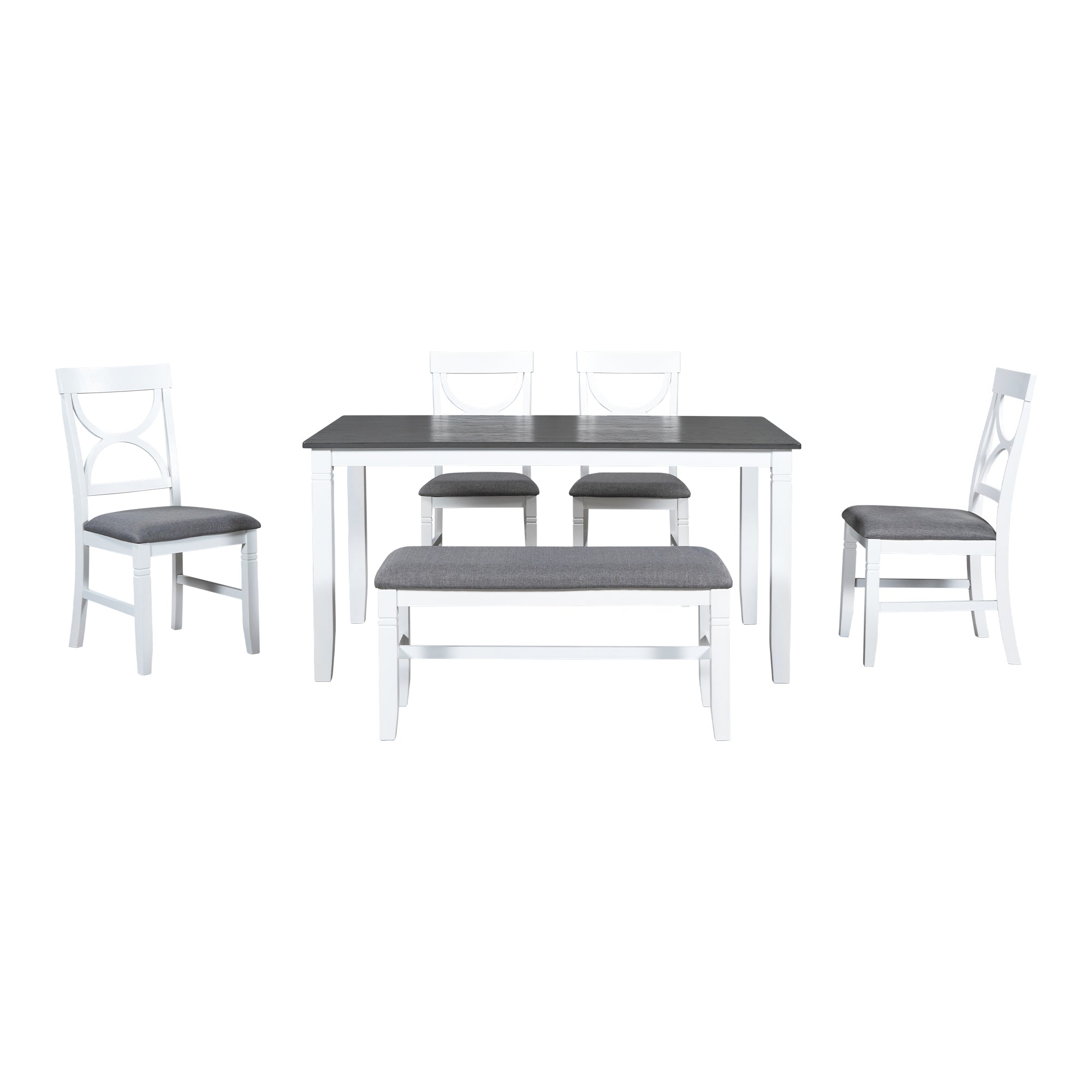6-Piece Farmhouse Dining Table Set – Gray & White