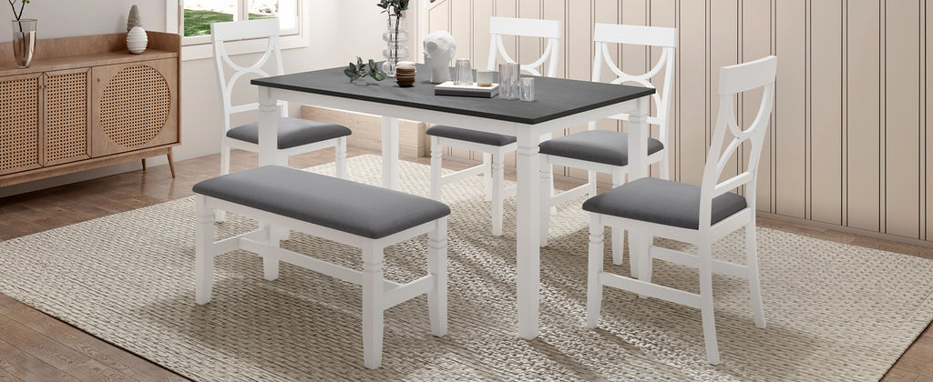 6-Piece Farmhouse Dining Table Set – Gray & White