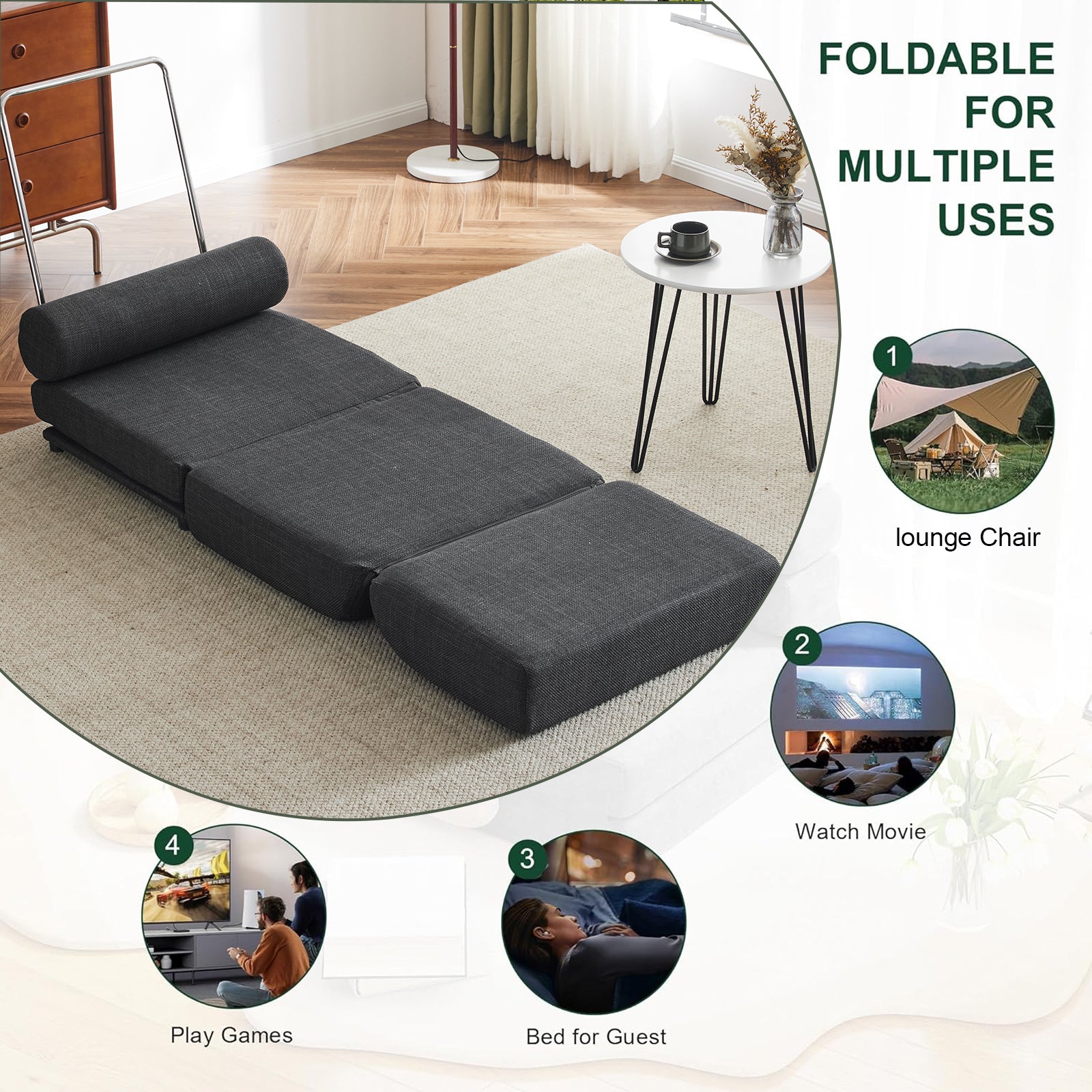 Foldable Sofa Bed Chair – Dark Grey