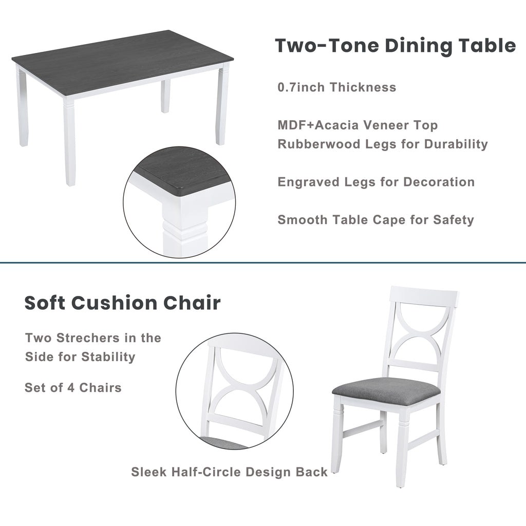 6-Piece Farmhouse Dining Table Set – Gray & White