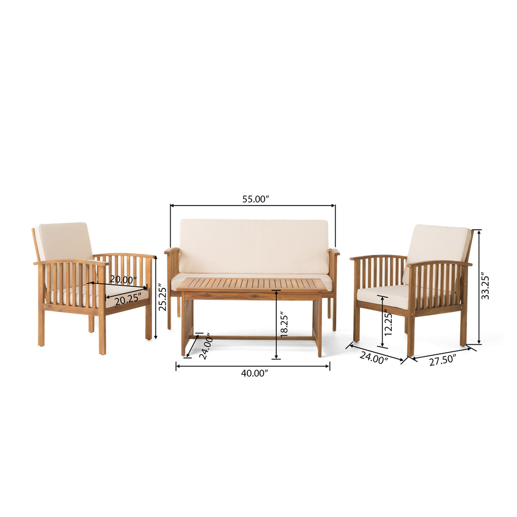 4-Piece Outdoor Pool Set – Table, 2 Chairs & Loveseat | Acacia Wood