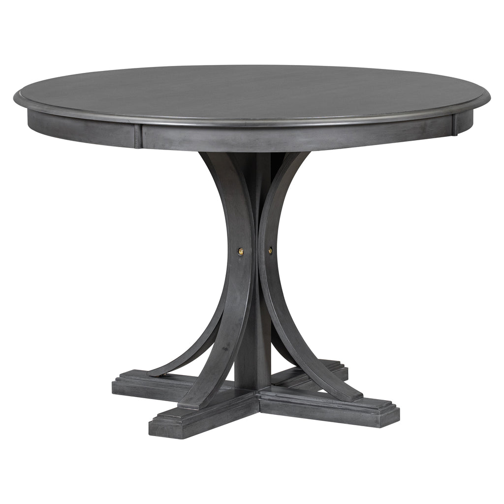 5-Piece Retro Round Dining Table Set – Dark Gray