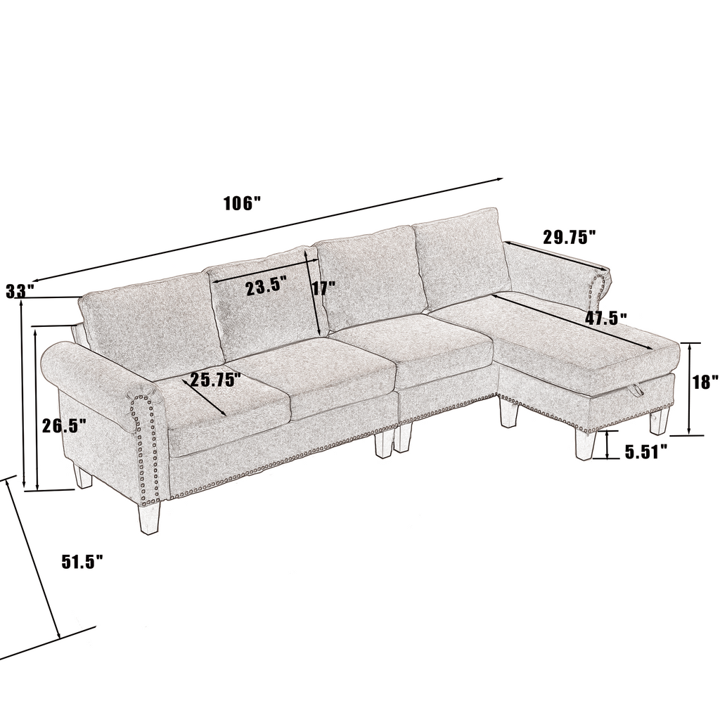 4-Seater L-Shaped Sectional Sofa with Storage – Beige