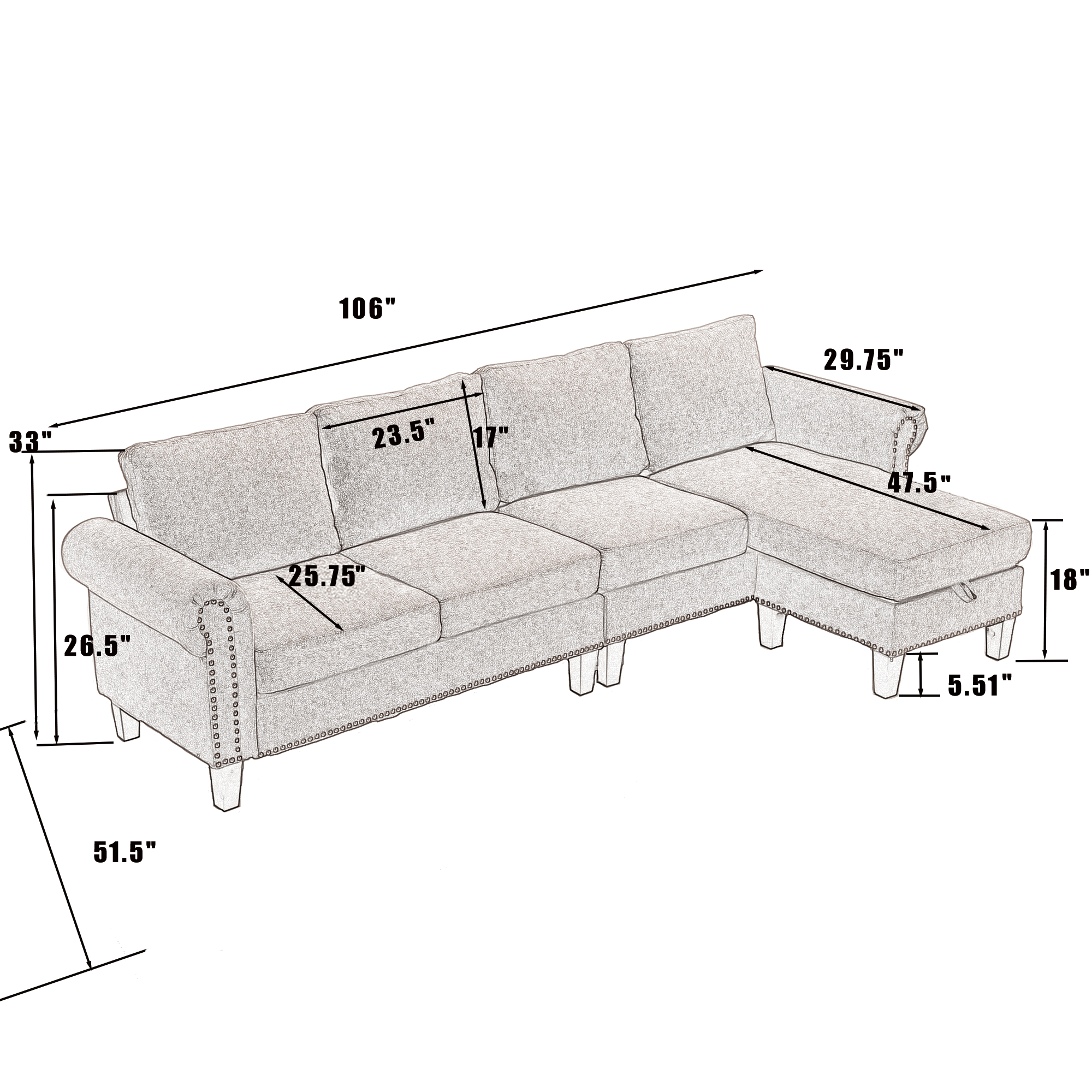 4-Seater L-Shaped Sectional Sofa with Storage – Beige
