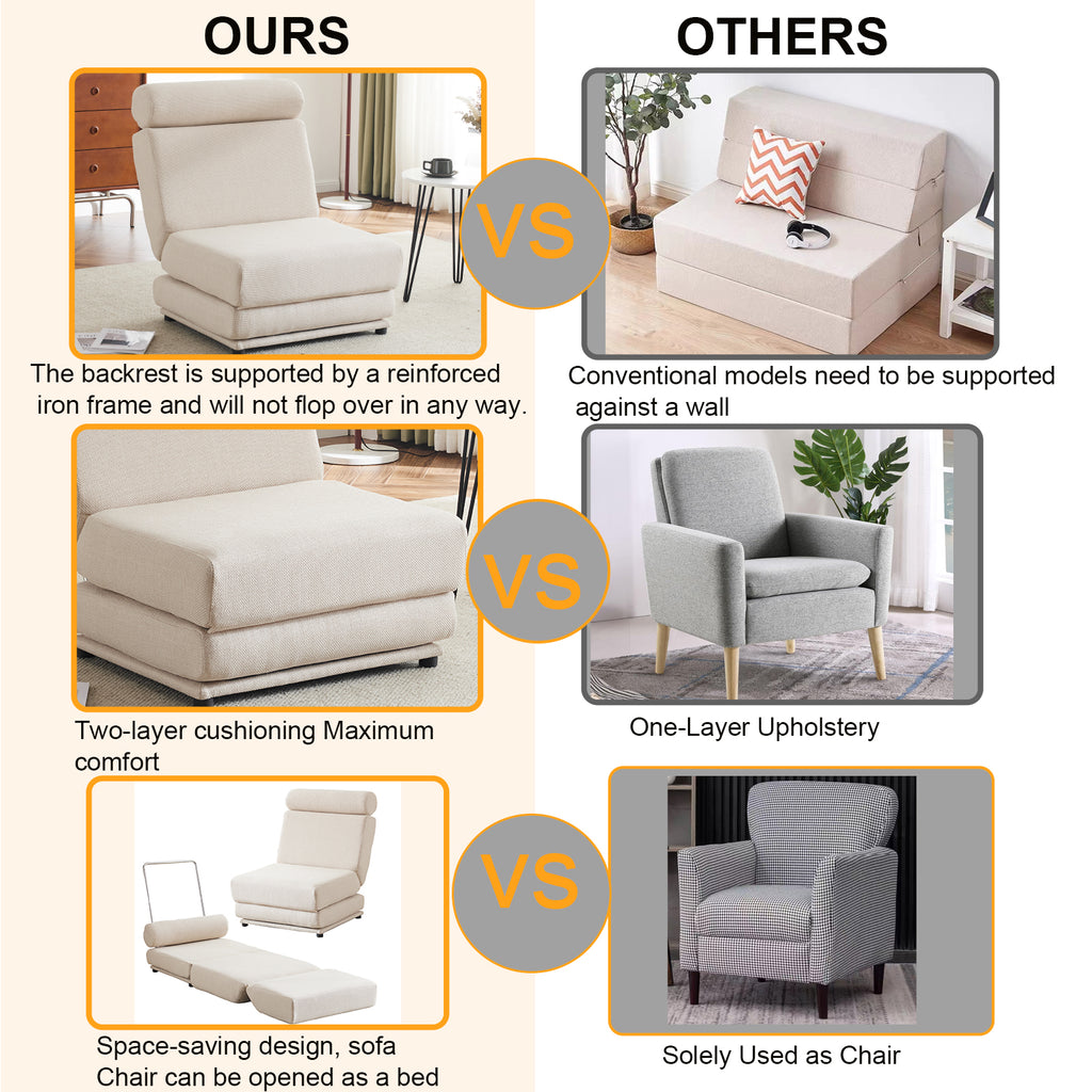 Foldable Sofa Bed Chair – Cream White