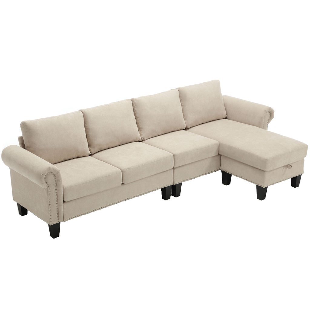 4-Seater L-Shaped Sectional Sofa with Storage – Beige