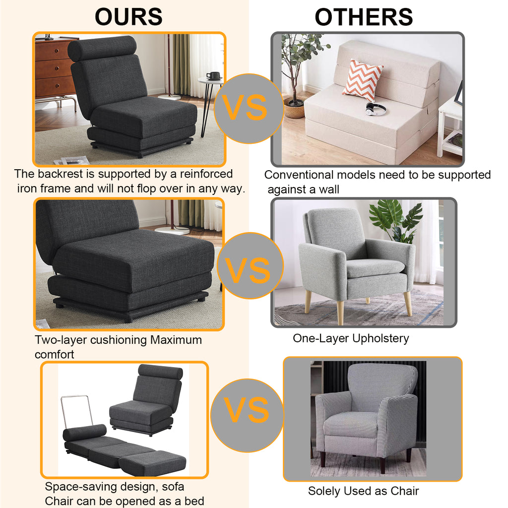 Foldable Sofa Bed Chair – Dark Grey