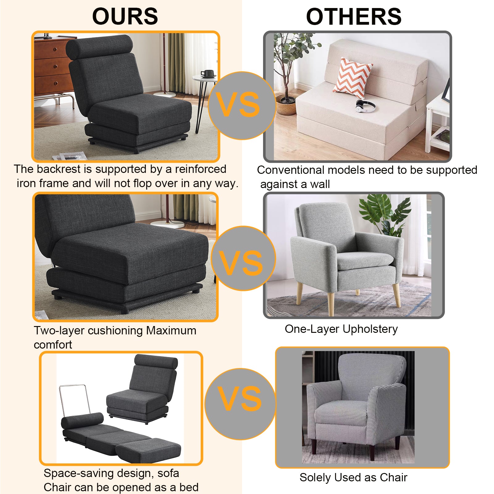 Foldable Sofa Bed Chair – Dark Grey