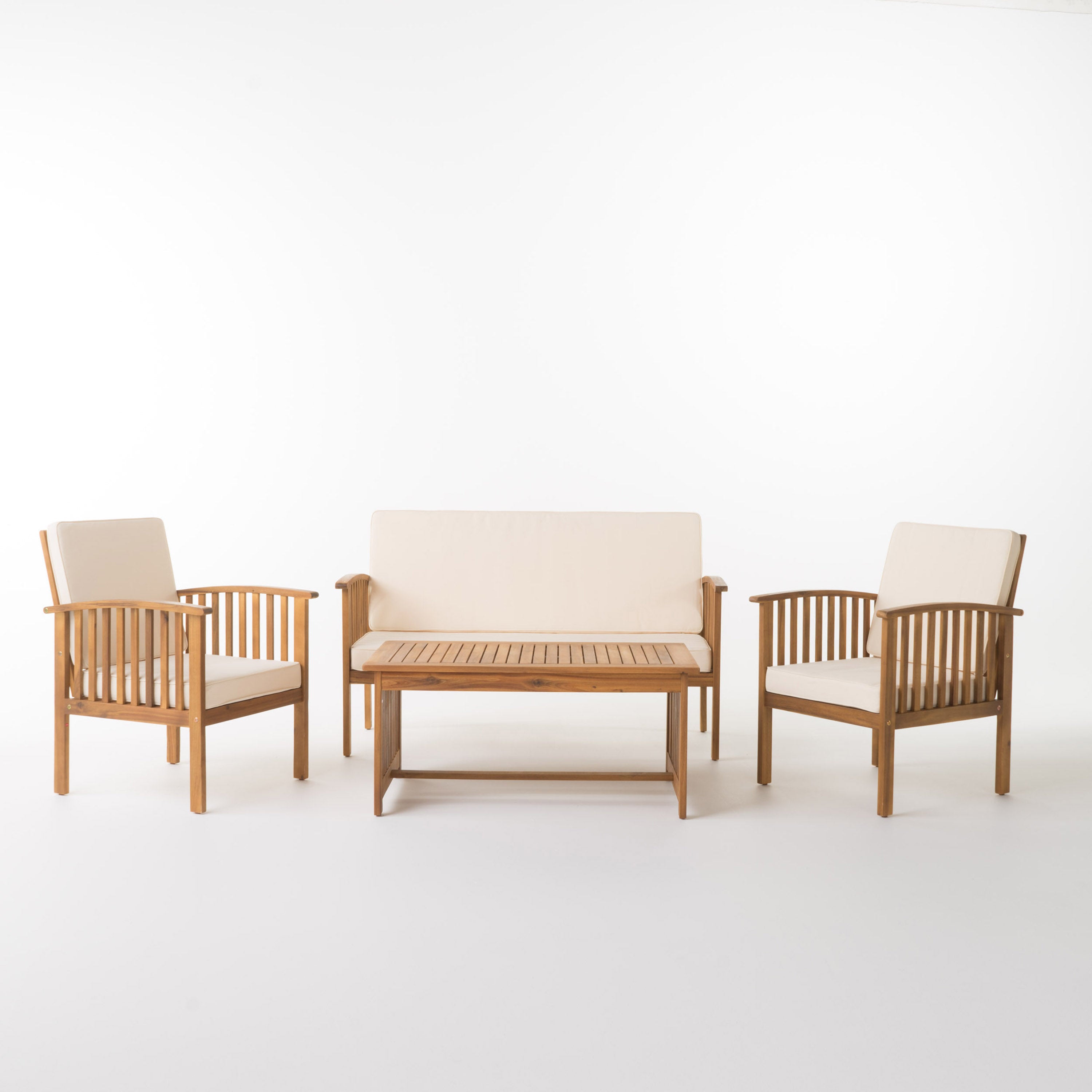 4-Piece Outdoor Pool Set – Table, 2 Chairs & Loveseat | Acacia Wood