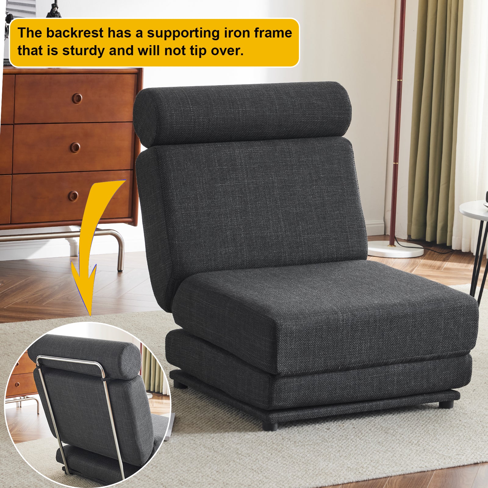 Foldable Sofa Bed Chair – Dark Grey