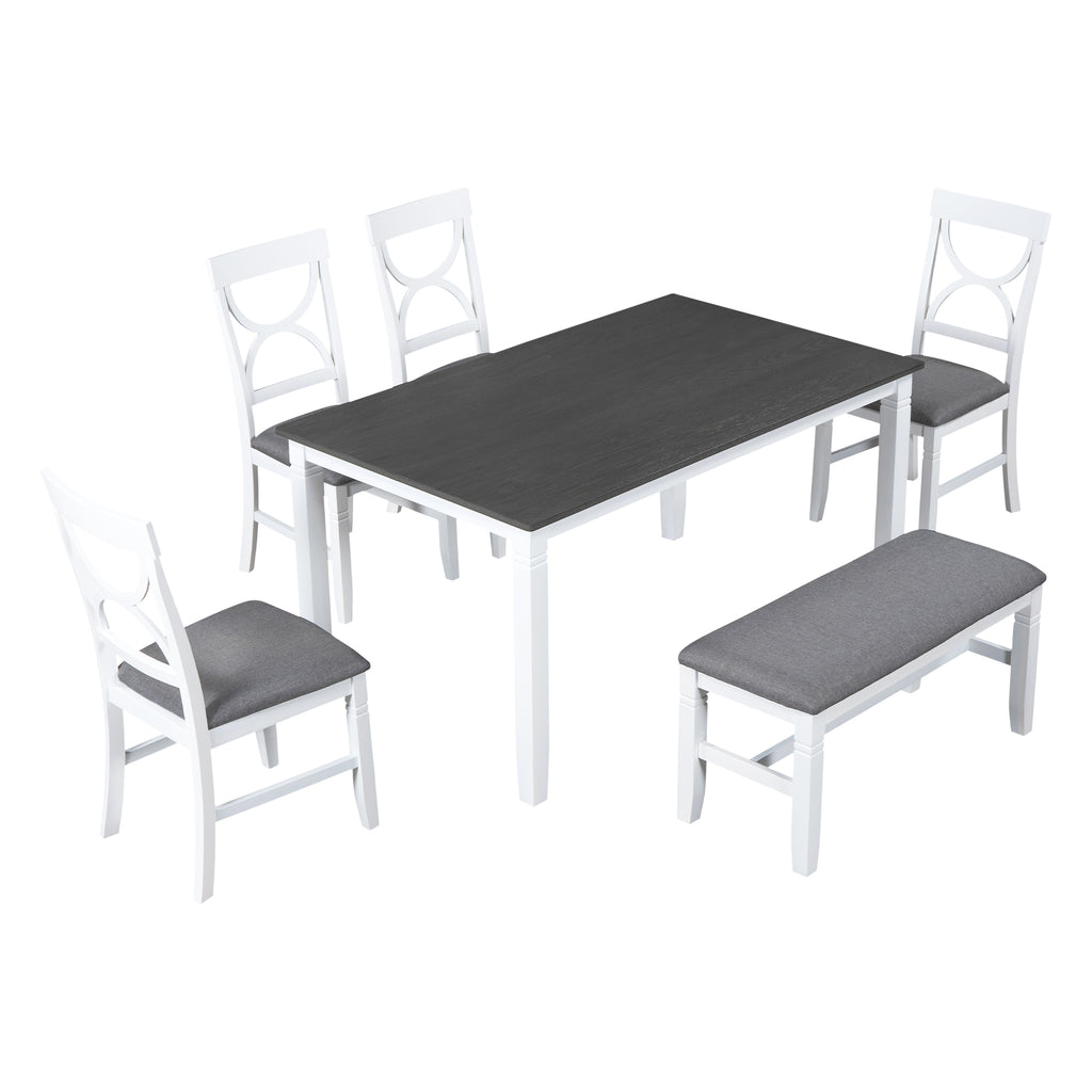 6-Piece Farmhouse Dining Table Set – Gray & White