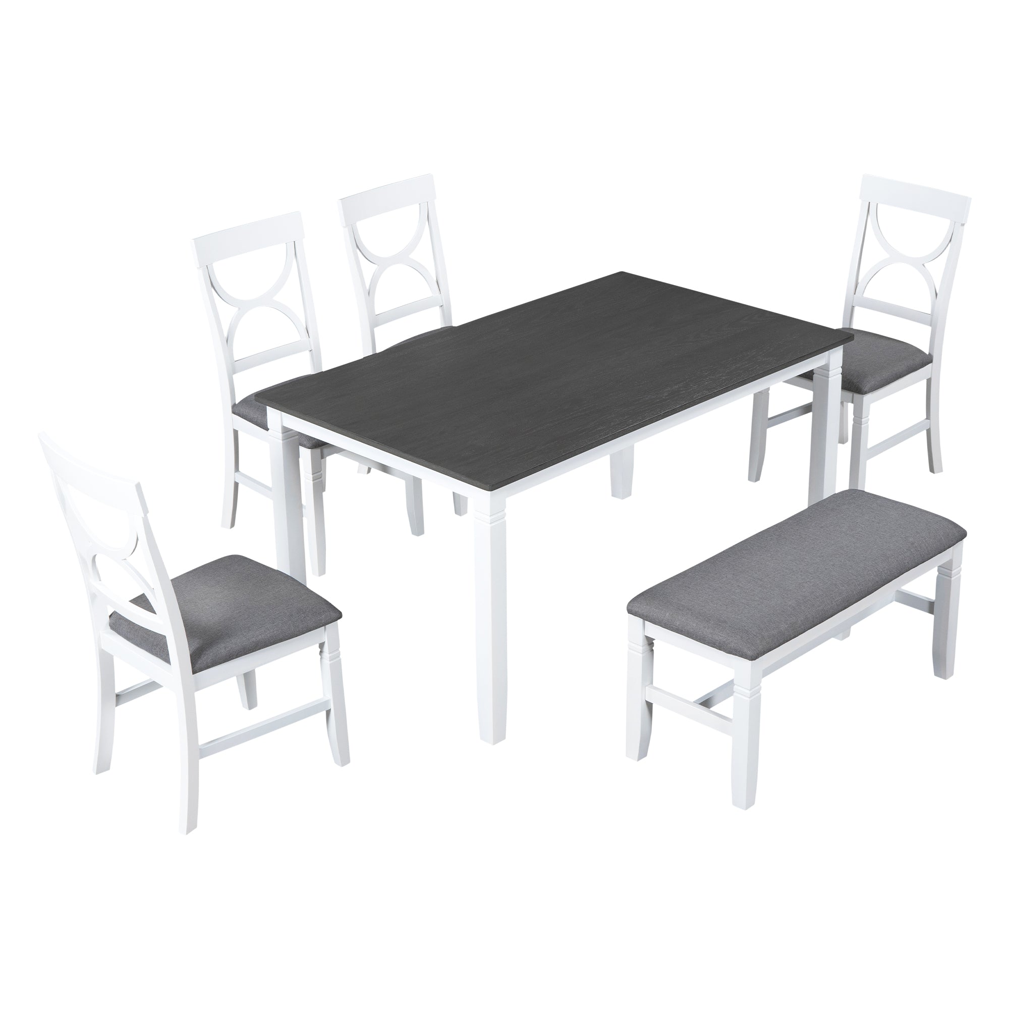 6-Piece Farmhouse Dining Table Set – Gray & White