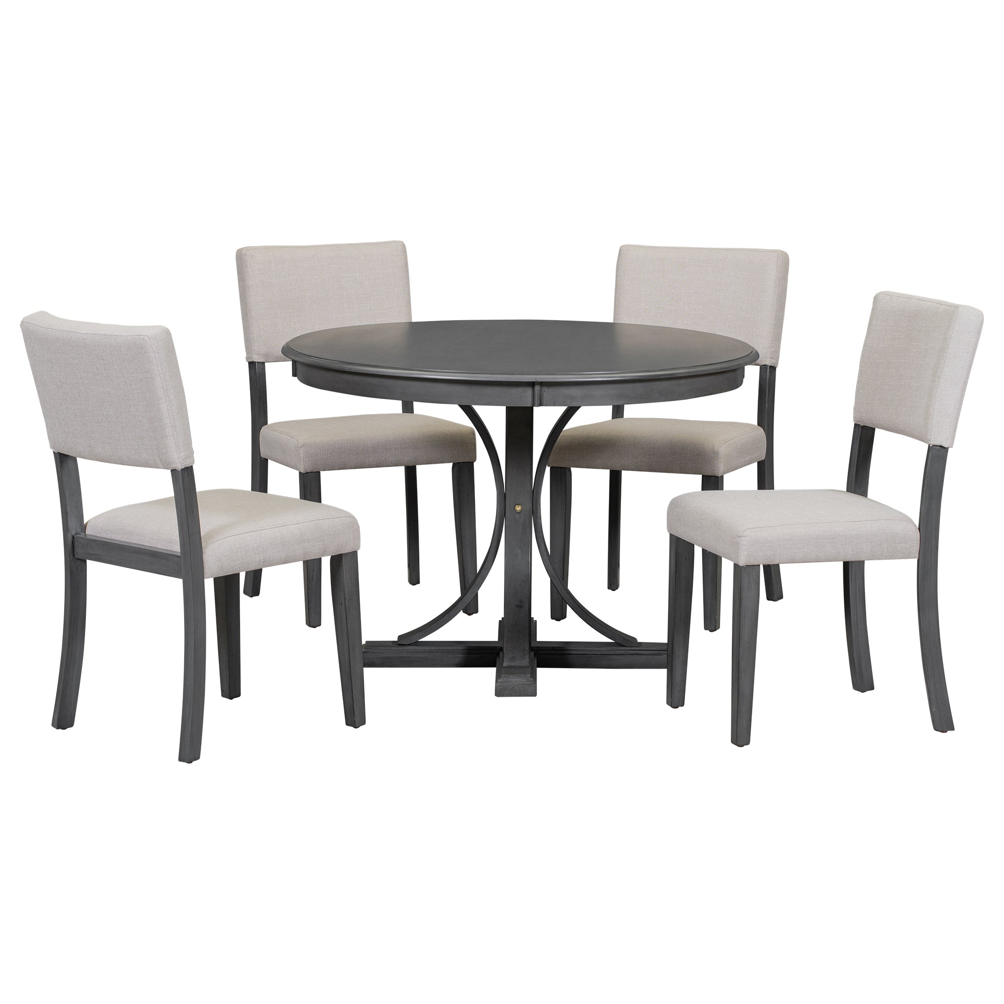 5-Piece Retro Round Dining Table Set – Dark Gray