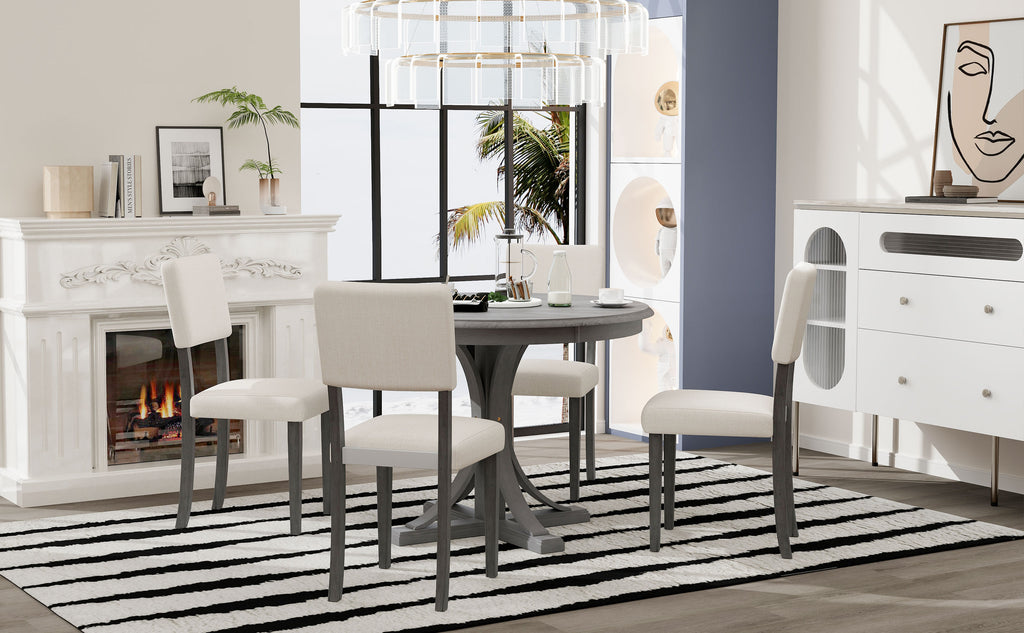 5-Piece Retro Round Dining Table Set – Dark Gray