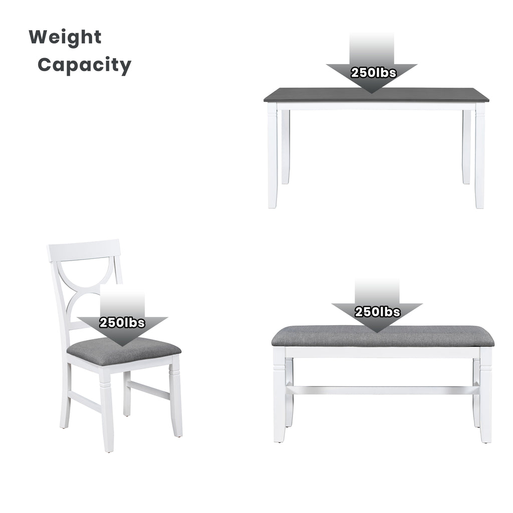 6-Piece Farmhouse Dining Table Set – Gray & White