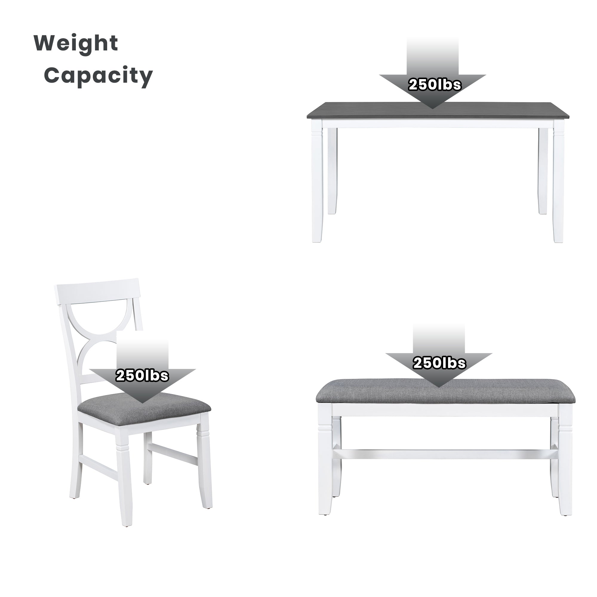 6-Piece Farmhouse Dining Table Set – Gray & White