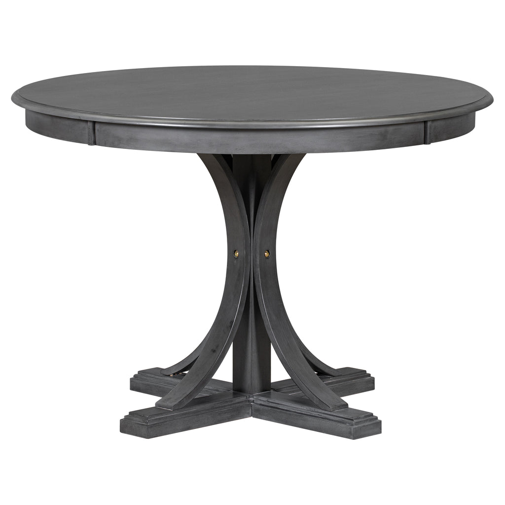 5-Piece Retro Round Dining Table Set – Dark Gray