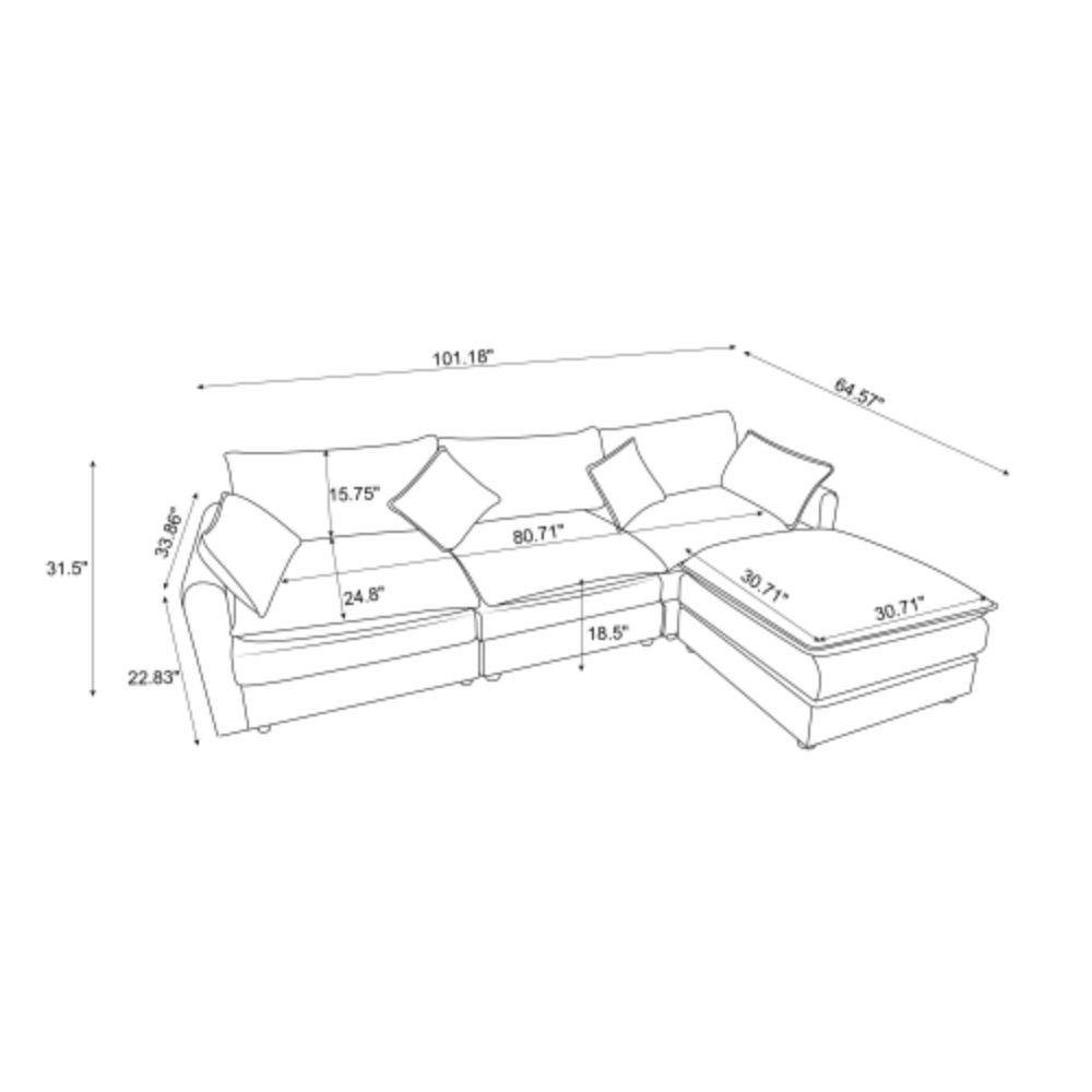 3-Seater L-Shaped Modular Sectional Sofa with Ottoman