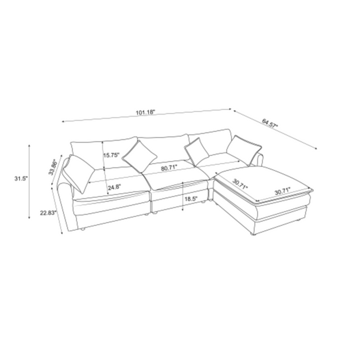 3-Seater L-Shaped Modular Sectional Sofa with Ottoman